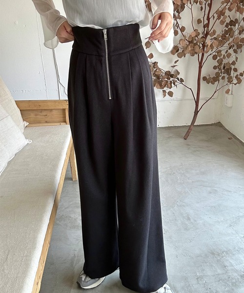 LAUIR（ラウアー）の「ヘリンボーンジップパンツ[高身長サイズMT有り]（スラックス・レディース・ブラウン/ブラック/グレー・MEDIUM/LARGE/MT）」の6枚目の写真