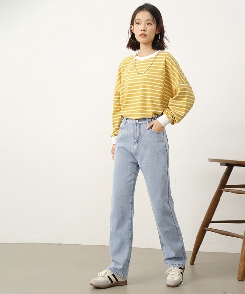 Doux Belle(ドゥーベル)の「ストレートデニムパンツ(デニムパンツ・レディース・ブルー/チャコール/ライトブルー/ブラック・MEDIUM/LARGE/X-LARGE/XX-LARGE)」の8枚目の写真