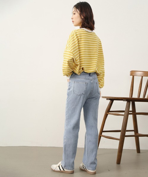Doux Belle(ドゥーベル)の「ストレートデニムパンツ(デニムパンツ・レディース・ブルー/チャコール/ライトブルー/ブラック・MEDIUM/LARGE/X-LARGE/XX-LARGE)」の9枚目の写真