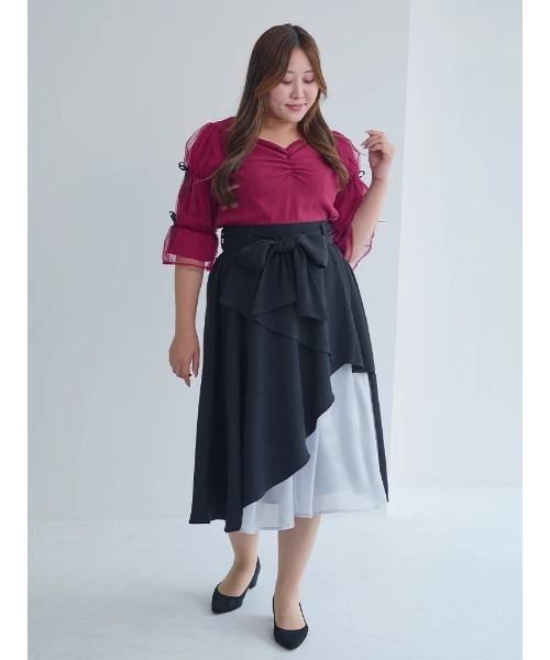Re-J&SUPURE（リジェイアンドスプル）の「【大きいサイズ】アシメラッフルスカート（スカート・レディース・ブラック/ワイン/ネイビー・X-LARGE/XX-LARGE/XXX-LARGE）」の7枚目の写真