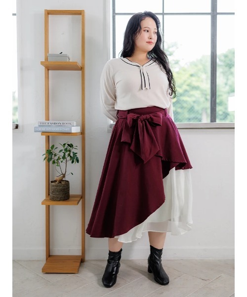 Re-J&SUPURE（リジェイアンドスプル）の「【大きいサイズ】アシメラッフルスカート（スカート・レディース・ブラック/ワイン/ネイビー・X-LARGE/XX-LARGE/XXX-LARGE）」の18枚目の写真