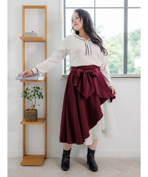 Re-J&SUPURE（リジェイアンドスプル）の「【大きいサイズ】アシメラッフルスカート（スカート・レディース・ブラック/ワイン/ネイビー・X-LARGE/XX-LARGE/XXX-LARGE）」の20枚目の写真