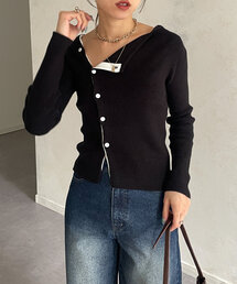 Thevon | アシメネックボタンリブニット(ニット/セーター)