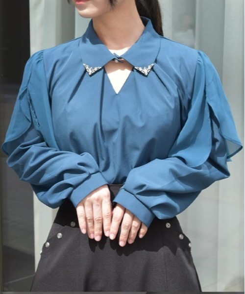 【Pheeta.】カットワークブラウス Pheeta(フィータ)コットンスリーブ刺繍ギャザーブラウス“Gray