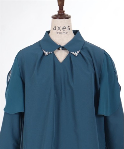 axes femme(アクシーズファム)の「ケープ風袖カットワークブラウス(シャツ/ブラウス・レディース・ブラック/ブルーグリーン/キナリ・FREE)」の8枚目の写真