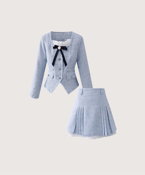 エレガントブルーリボンジャケットセットアップ Elegant Blue Ribbon Jacket Set-Up