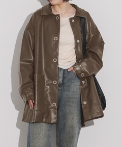 ROUND SHORT SYNTHETIC LEATHER JACKET（その他アウター）｜Ameri