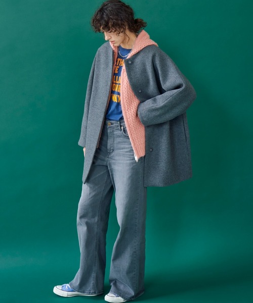 Doux archives(ドゥアルシーヴ)の「ノーカラーダブルメルトンミドルコート(ノーカラーコート・レディース・チャコールグレー/ブラック/ベージュ・38)」の12枚目の写真