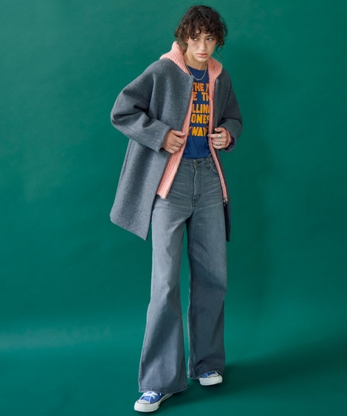 Doux archives(ドゥアルシーヴ)の「ノーカラーダブルメルトンミドルコート(ノーカラーコート・レディース・チャコールグレー/ブラック/ベージュ・38)」の14枚目の写真