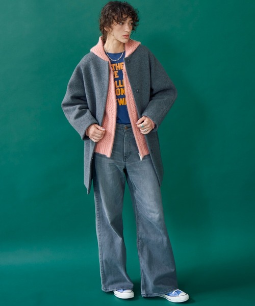 Doux archives(ドゥアルシーヴ)の「ノーカラーダブルメルトンミドルコート(ノーカラーコート・レディース・チャコールグレー/ブラック/ベージュ・38)」の15枚目の写真