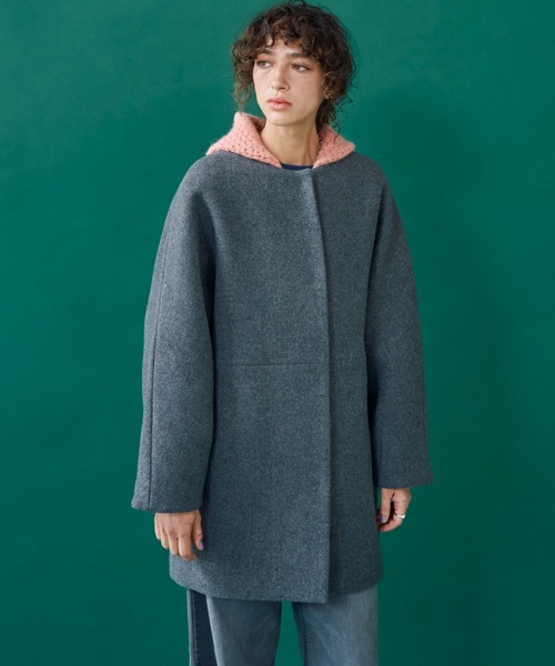 Doux archives(ドゥアルシーヴ)の「ノーカラーダブルメルトンミドルコート(ノーカラーコート・レディース・チャコールグレー/ブラック/ベージュ・38)」の22枚目の写真