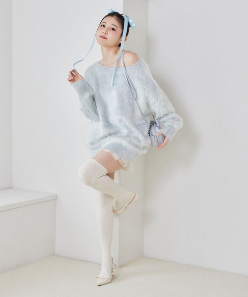 one after another NICE CLAUP（ワンアフターアナザーナイスクラップ）の「ラメシャギーニットチュニック（ニット/セーター・レディース・モカ/ピンク/チャコールグレー/サックスブルー/アイボリー・FREE）」の14枚目の写真