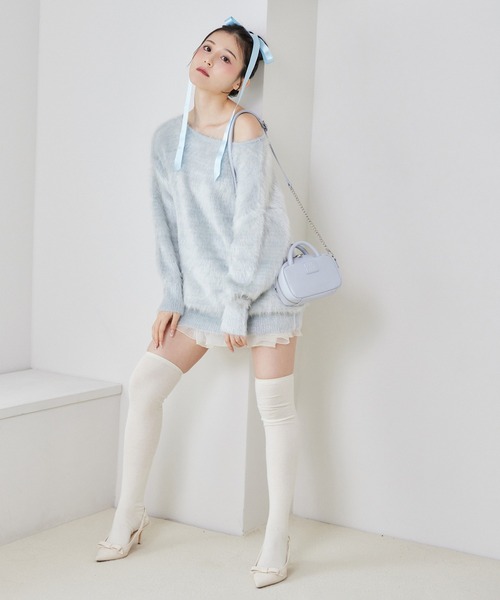 one after another NICE CLAUP（ワンアフターアナザーナイスクラップ）の「ラメシャギーニットチュニック（ニット/セーター・レディース・モカ/ピンク/チャコールグレー/サックスブルー/アイボリー・FREE）」の16枚目の写真