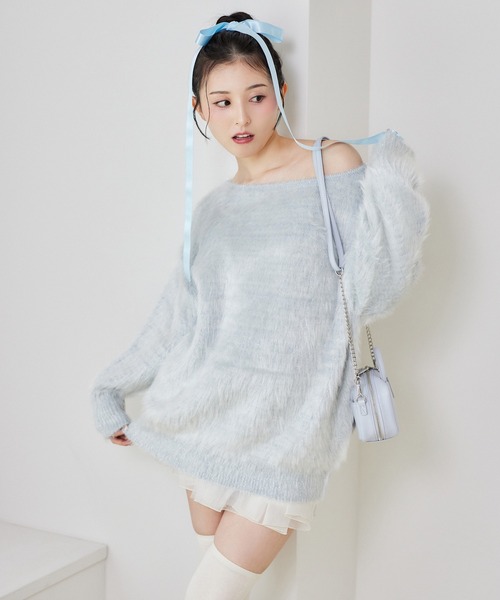 one after another NICE CLAUP（ワンアフターアナザーナイスクラップ）の「ラメシャギーニットチュニック（ニット/セーター・レディース・モカ/ピンク/チャコールグレー/サックスブルー/アイボリー・FREE）」の18枚目の写真