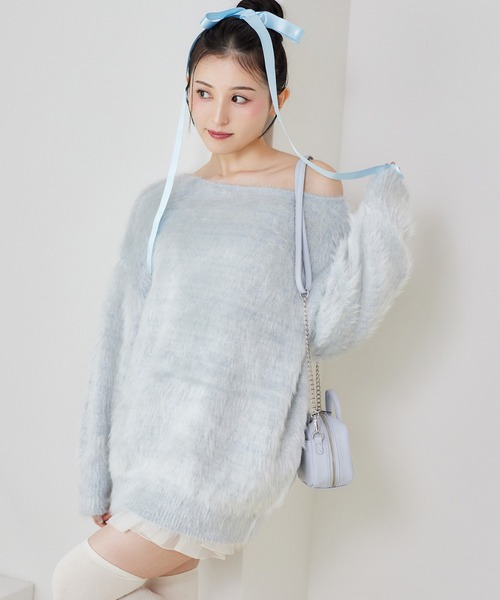 one after another NICE CLAUP（ワンアフターアナザーナイスクラップ）の「ラメシャギーニットチュニック（ニット/セーター・レディース・モカ/ピンク/チャコールグレー/サックスブルー/アイボリー・FREE）」の19枚目の写真