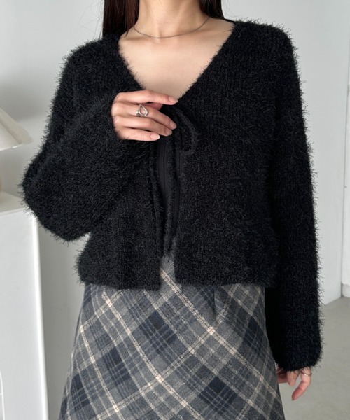 CLEA(クレア)の「シャギーリボンニットカーディガン(カーディガン/ボレロ・レディース・グレー/ブラック/ピンク/ホワイト・FREE)」の12枚目の写真