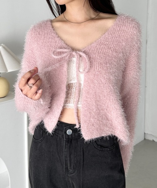 セール】シャギーリボンニットカーディガン（カーディガン/ボレロ