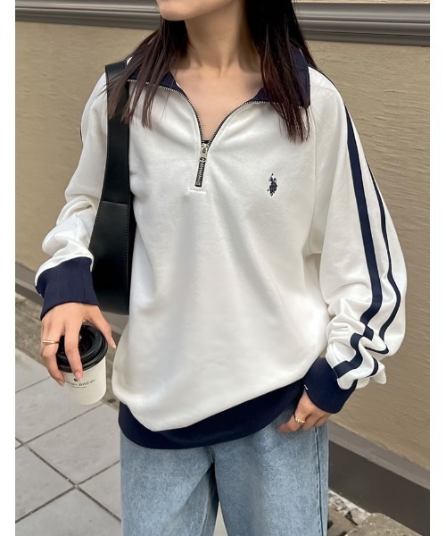Re:EDIT（リエディ）の「[U.S. POLO ASSN.][別注]ワンポイント刺繍ハーフジップスウェットプルオーバー（スウェット・レディース・ブラック/オートミール/ホワイト・MEDIUM/LARGE/X-LARGE）」の2枚目の写真