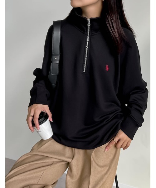 Re:EDIT（リエディ）の「[U.S. POLO ASSN.][別注]ワンポイント刺繍ハーフジップスウェットプルオーバー（スウェット・レディース・ブラック/オートミール/ホワイト・MEDIUM/LARGE/X-LARGE）」の15枚目の写真