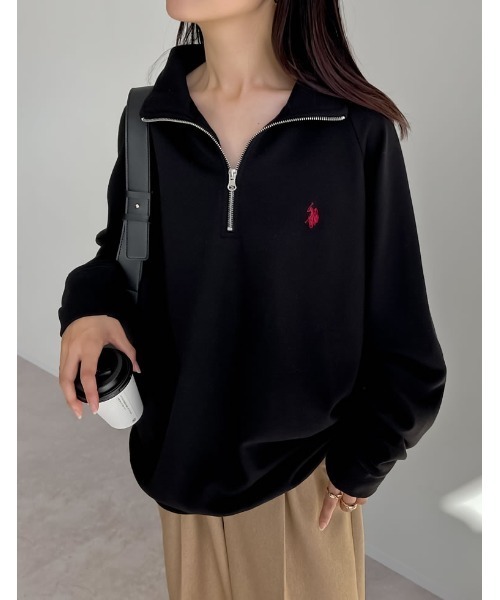 Re:EDIT（リエディ）の「[U.S. POLO ASSN.][別注]ワンポイント刺繍ハーフジップスウェットプルオーバー（スウェット・レディース・ブラック/オートミール/ホワイト・MEDIUM/LARGE/X-LARGE）」の10枚目の写真