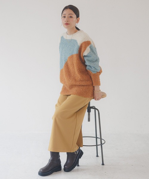 ニット セーター インターシャニットプルオーバー レディース 透かし柄インターシャプルオーバーニット | GIANNI LO GIUDICE