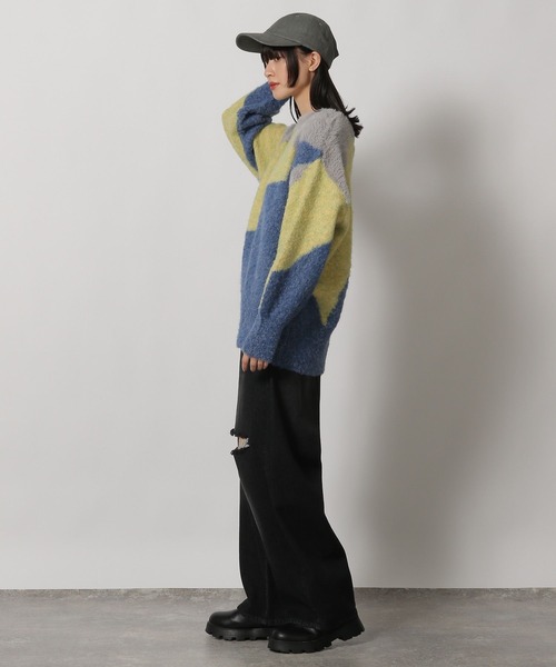 ニット セーター インターシャニットプルオーバー レディース 透かし柄インターシャプルオーバーニット | GIANNI LO GIUDICE