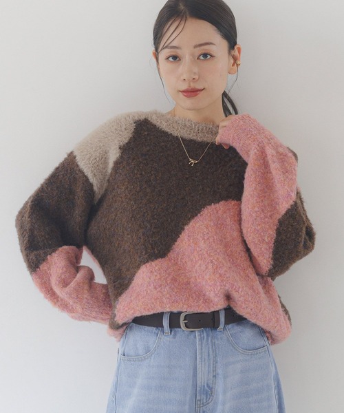 LAKOLE（ラコレ）の「インターシャ配色プルオーバー / 250838（ニット/セーター・レディース・ピンク/オレンジ/ブルー・FREE）」の12枚目の写真