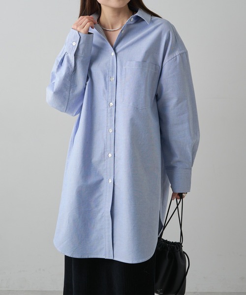 PUAL CE CIN（ピュアルセシン）の「コットンオックスチュニックシャツ（シャツ/ブラウス・レディース・オフホワイト/ブルー・FREE）」の2枚目の写真