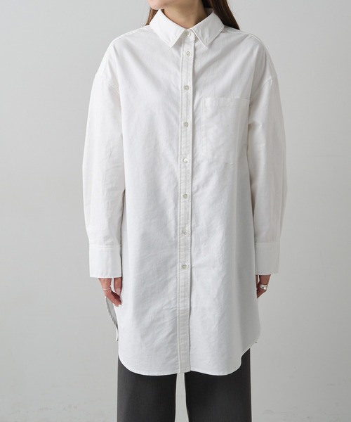 PUAL CE CIN（ピュアルセシン）の「コットンオックスチュニックシャツ（シャツ/ブラウス・レディース・オフホワイト/ブルー・FREE）」の9枚目の写真