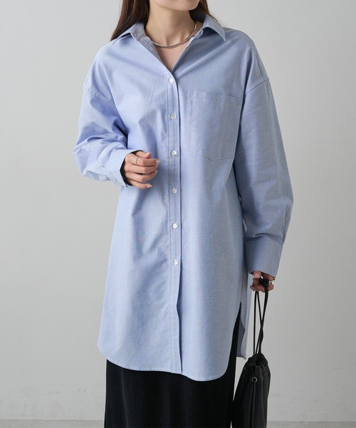 PUAL CE CIN（ピュアルセシン）の「コットンオックスチュニックシャツ（シャツ/ブラウス・レディース・オフホワイト/ブルー・FREE）」の3枚目の写真