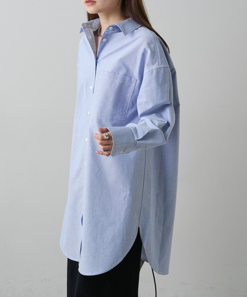 PUAL CE CIN（ピュアルセシン）の「コットンオックスチュニックシャツ（シャツ/ブラウス・レディース・オフホワイト/ブルー・FREE）」の4枚目の写真