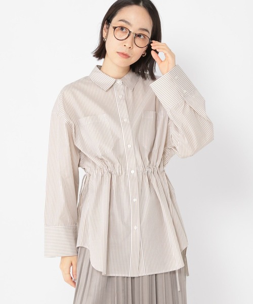 studio CLIP(スタディオクリップ)の「ドロストストライプシャツ(シャツ/ブラウス・レディース・ベージュ/ブラック・FREE)」の1枚目の写真