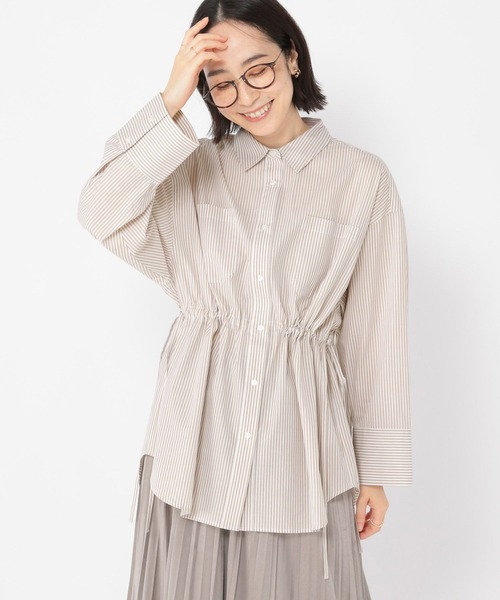 studio CLIP(スタディオクリップ)の「ドロストストライプシャツ(シャツ/ブラウス・レディース・ベージュ/ブラック・FREE)」の7枚目の写真