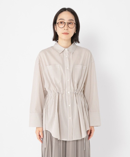 studio CLIP(スタディオクリップ)の「ドロストストライプシャツ(シャツ/ブラウス・レディース・ベージュ/ブラック・FREE)」の9枚目の写真