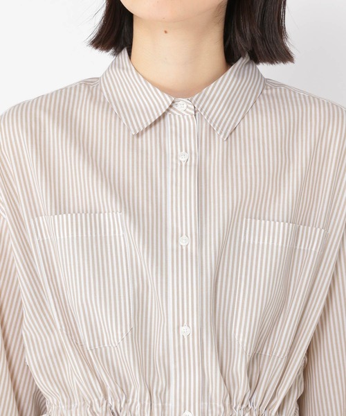 studio CLIP(スタディオクリップ)の「ドロストストライプシャツ(シャツ/ブラウス・レディース・ベージュ/ブラック・FREE)」の13枚目の写真