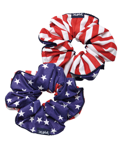 X-girl（エックスガール）の「STAR & STRIPES HAIR ELASTIC（シュシュ・レディース・ブラック/ネイビー・ONE SIZE）」の2枚目の写真