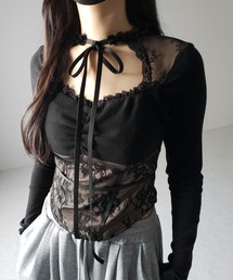 チョーカートップス」に該当するブラック/黒色系のファッション