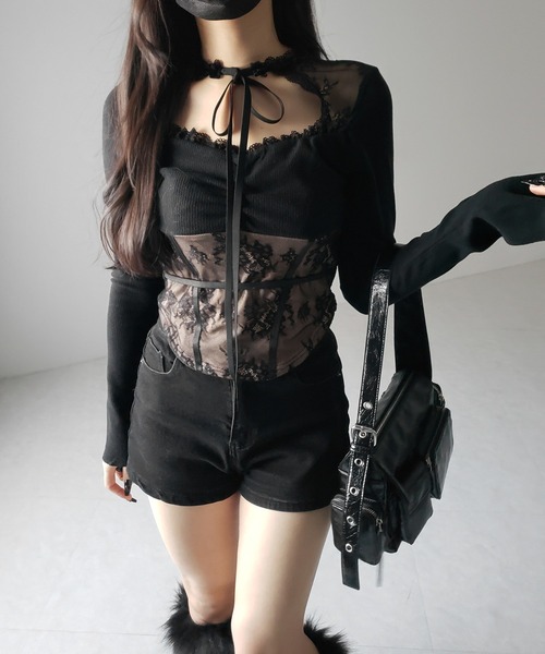 me+em select(ミームセレクト)の「【 2color 】チョーカーネックリボンレーシーカットソートップス / choker neck ribbon lacy cutsaw tops(その他トップス・レディース・ホワイト/ブラック・FREE)」の20枚目の写真