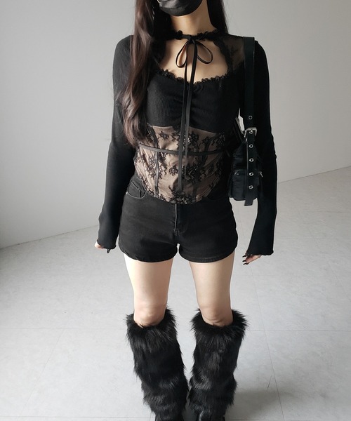 me+em select(ミームセレクト)の「【 2color 】チョーカーネックリボンレーシーカットソートップス / choker neck ribbon lacy cutsaw tops(その他トップス・レディース・ホワイト/ブラック・FREE)」の19枚目の写真