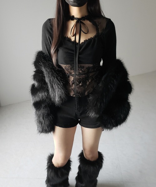 me+em select(ミームセレクト)の「【 2color 】チョーカーネックリボンレーシーカットソートップス / choker neck ribbon lacy cutsaw tops(その他トップス・レディース・ホワイト/ブラック・FREE)」の16枚目の写真