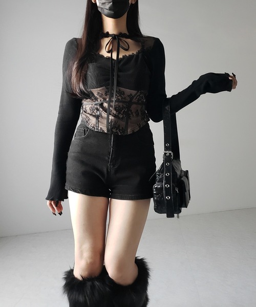 me+em select(ミームセレクト)の「【 2color 】チョーカーネックリボンレーシーカットソートップス / choker neck ribbon lacy cutsaw tops(その他トップス・レディース・ホワイト/ブラック・FREE)」の12枚目の写真