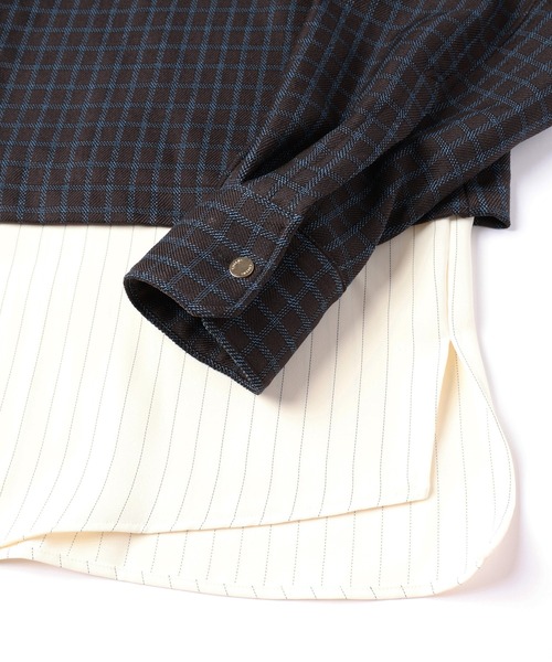 セール】Check Asymmetrical Stripe Long Sleeve Shirt（シャツ