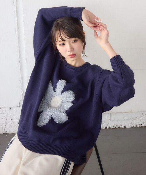 春お出かけ♪ゆったりニットシンプルな装いにぴったり！ セール】ループ刺繍フラワーニット（ニット/セーター）｜RETRO