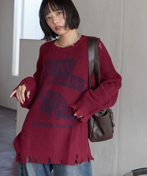 PBLIM（ページボーイリム）の「《UNISEX》ダメージキャットニット（ニット/セーター・レディース・グレー/オフホワイト/ブルー/ボルドー・FREE）」の4枚目の写真