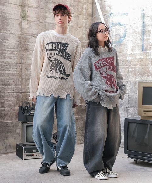 PBLIM（ページボーイリム）の「《UNISEX》ダメージキャットニット（ニット/セーター・レディース・グレー/オフホワイト/ブルー/ボルドー・FREE）」の11枚目の写真