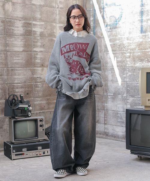 PBLIM（ページボーイリム）の「《UNISEX》ダメージキャットニット（ニット/セーター・レディース・グレー/オフホワイト/ブルー/ボルドー・FREE）」の8枚目の写真