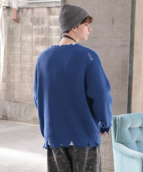 PBLIM（ページボーイリム）の「《UNISEX》ダメージキャットニット（ニット/セーター・レディース・グレー/オフホワイト/ブルー/ボルドー・FREE）」の22枚目の写真