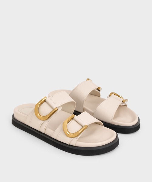 CHARLES & KEITH◆Gabine バックル レザー スライド◆送料込 Gabine ガビーヌ バックルレザースライド（サンダル）｜CHARLES
