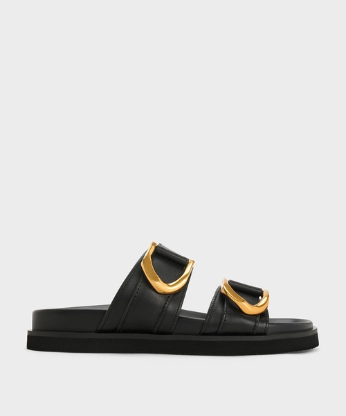 CHARLES & KEITH(チャールズ & キース)の「Gabine ガビーヌ バックルレザースライド(サンダル・レディース・ブラック/オートミール・22.5cm/24.5cm/23.5cm/23cm/26.5cm/25.5cm/25cm)」の4枚目の写真
