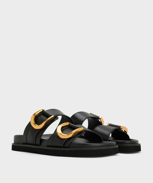 CHARLES & KEITH(チャールズ & キース)の「Gabine ガビーヌ バックルレザースライド(サンダル・レディース・ブラック/オートミール・22.5cm/24.5cm/23.5cm/23cm/26.5cm/25.5cm/25cm)」の5枚目の写真